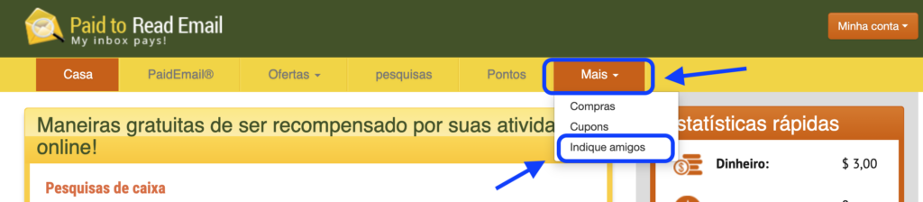 ganhe dinheiro no paid to read email, indicando amigos