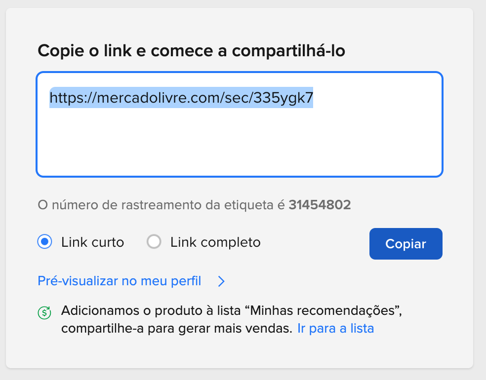 link de afiliado mercado livre gerado, copie