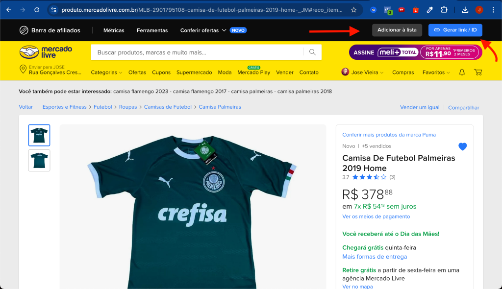 gerando link de afiliado através da barra de afiliados mercado livre